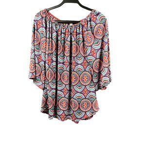 Paisley Grace Blouse Women Medium Flowy Floral Multicolor Boho Tunic Top USA‎